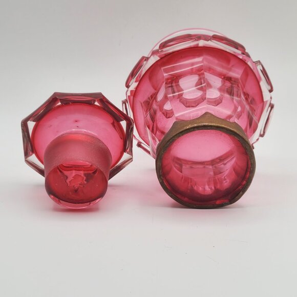 Vintage Cranberry Glass Apothecary or Dresser Jar with Mushroom Stopper 6 1/2" H - Picture 7 of 12